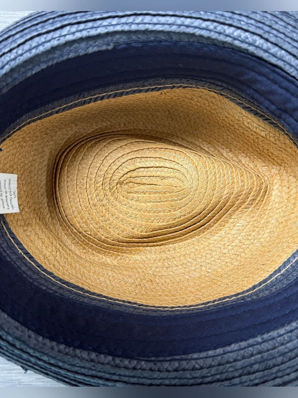Original Penguin Two-Tone Natural Navy Straw Fedora Porkpie Summer Hat L/XL
